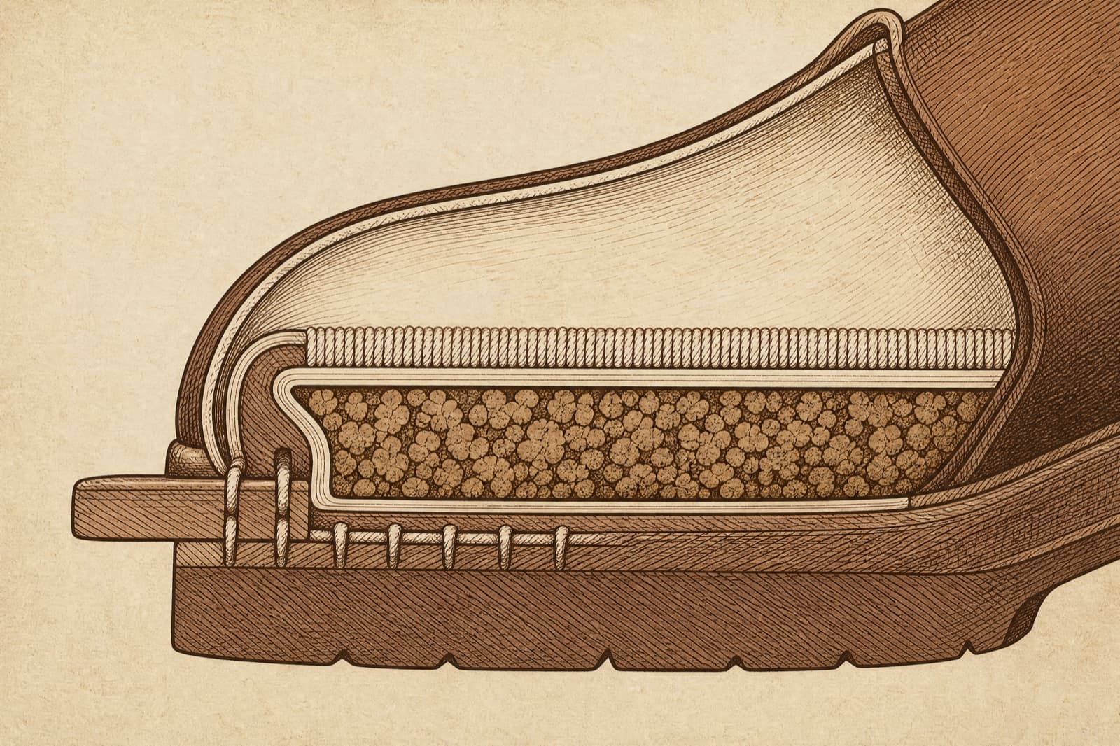 Cutaway of a Goodyear welted sole